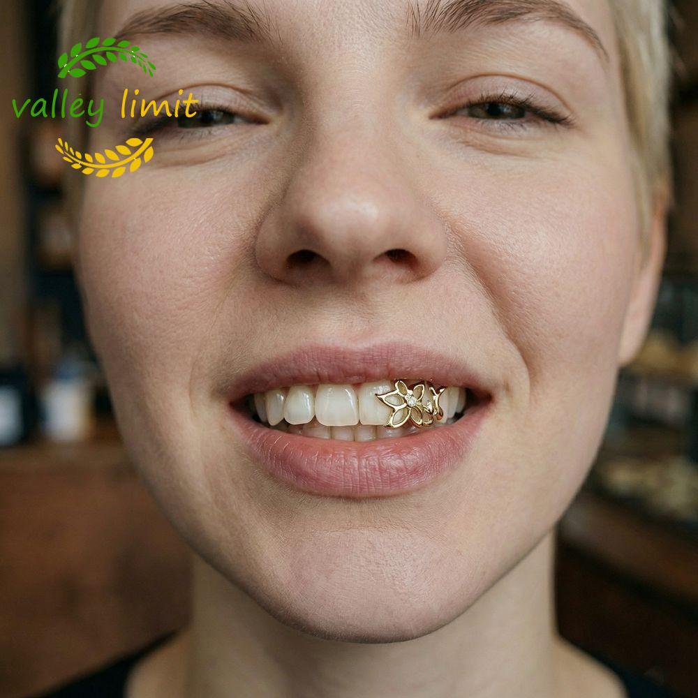 VALLEY LIMIT Đôi Rỗng Hoa Grillz, Vintage Răng Grillz, Thanh Lịch Đồng Bóng Bạc Hình Không Đều Lưới 