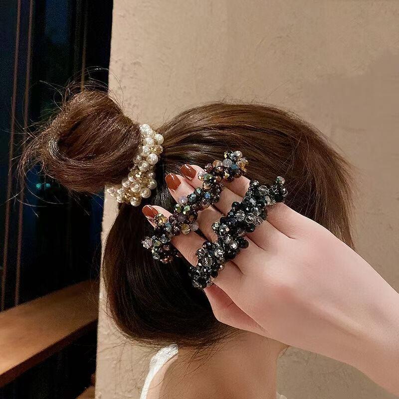 [Boutique1] Dây buộc tóc dệt pha lê sáng bóng Cao đuôi ngựa Dây buộc tóc thanh lịch Dây cao su Dây b