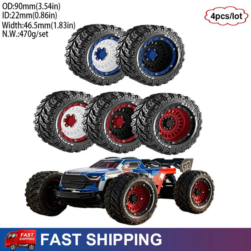 4 90mm 12mm Hex Lốp Cao Su Bánh Xe Cho 1 / 14 1 / 16 Traxxas Summit E-REV LaTrax Arrma Kraton MJX 16