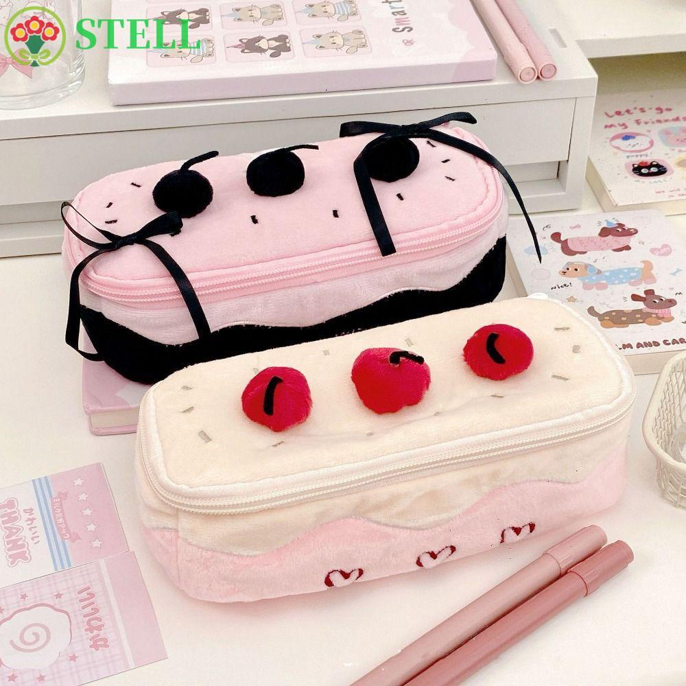 Túi đựng bút anh đào sang trọng STELL, Hộp đựng bút chì Kawaii thêu bánh, Hộp đựng trang điểm Kawaii