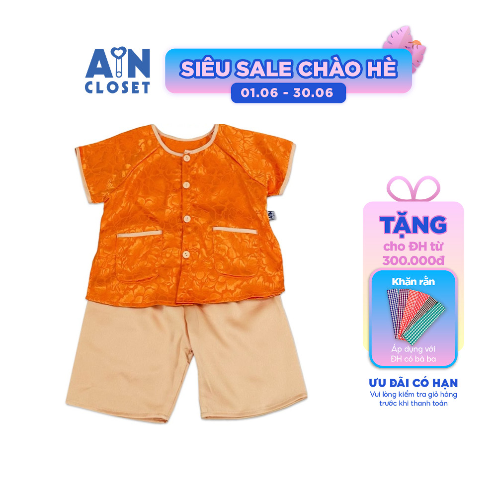 Bộ quần áo Bà ba Lửng bé gái họa tiết Hoa Cam Be gấm lụa - AICDBTKNVJ18 - AIN Closet