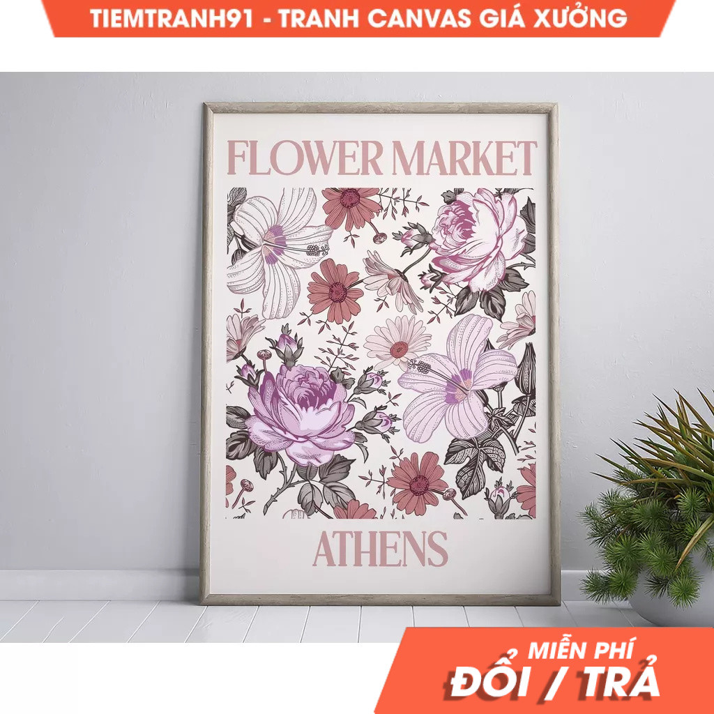 Tranh treo tường, Athens Poster, Flower Market, Greece Travel Poster, Maximalist Decor, Eclectic Gal