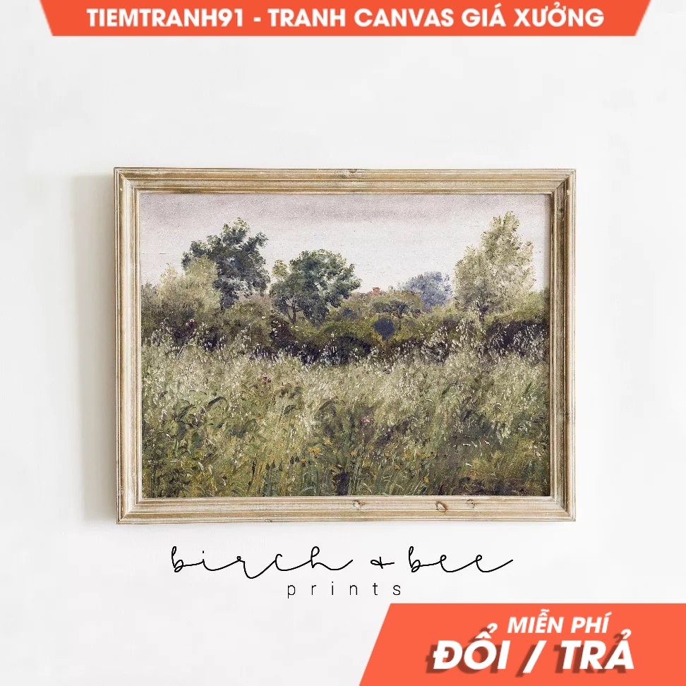 Tranh treo tường Vintage Landscape Painting  19th Century Art  Meadow, tặng kèm đinh treo, nhận in t