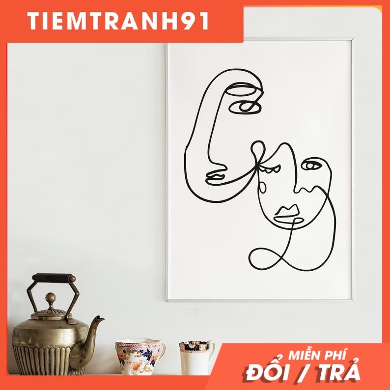Tranh treo tường | Tranh Abstract Line Art Printable Sketch, Two Face Line Art Print, One Line Drawi