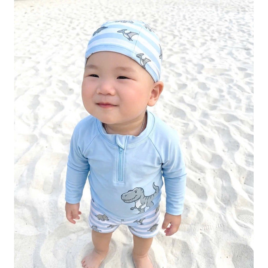 B085 SÉT BỘ BƠI KHỦNG LONG ÁO QUẦN KÈM MŨ CHO BÉ