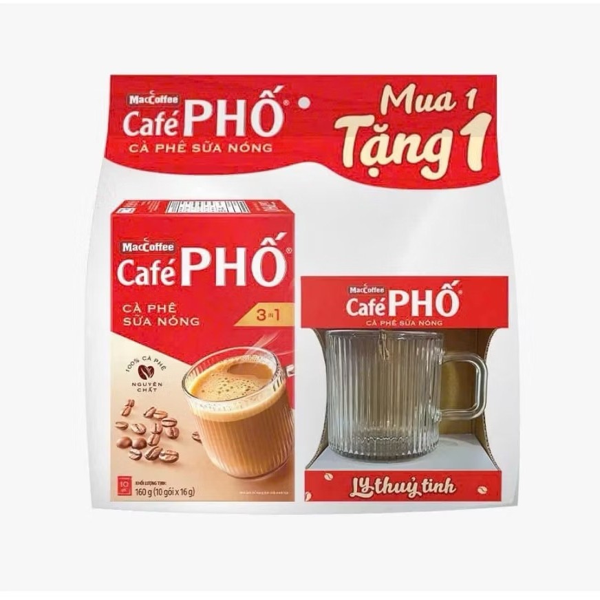 combo 6 hộp cà phê Phố Sữa nóng tặng 6 Ly thủy tinh cao cấp. (qui cách mỗi hộp cf 10gói x 16gr)
