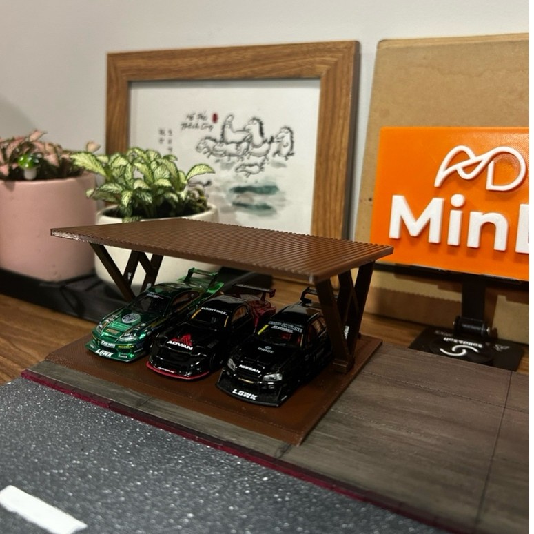 Nhà để xe hotwheel 3 chỗ trang trí diorama tỉ lệ 1/64 - Nhà để xe mô hình tỉ lệ 1/64 - phụ kiện dior