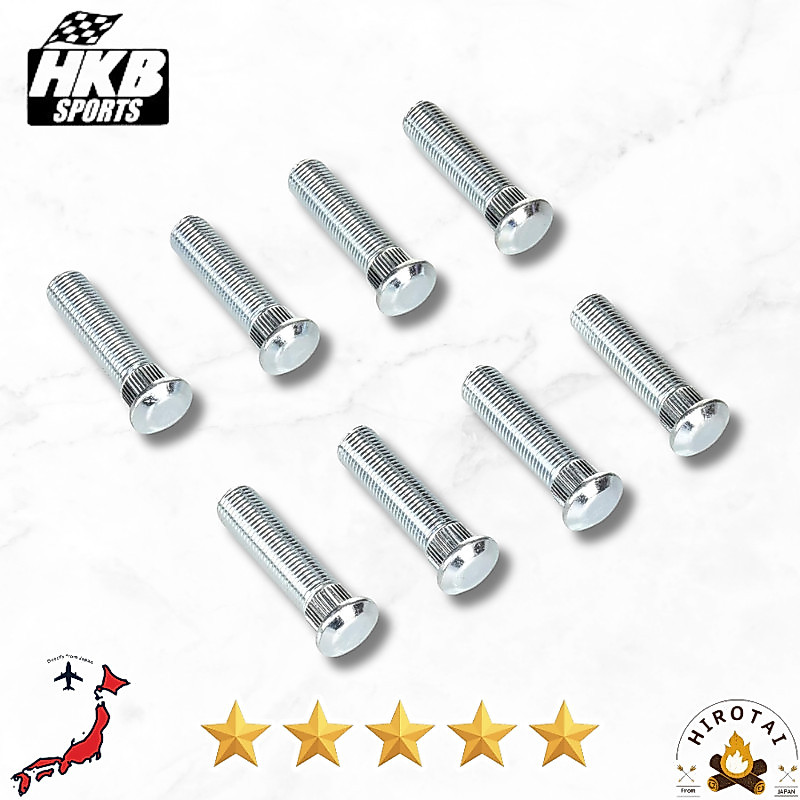Hkb Hub Bolts for Nissan, 10mm, Set of 8, M12×P1.25mm, Chrome Molybdenum Steel/S45C, Silver Finish