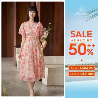 Đầm nữ HeraDG thiết kế bèo lệch thân trước dáng xoè nữ tính chất liệu tơ cao cấp SDPBC3014