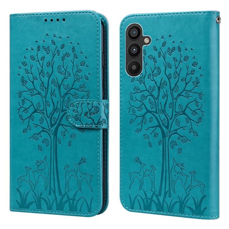 Hàng sẵn có cho Samsung Galaxy A34 5G Tree & Deer Pattern Pressed Printing Vỏ điện thoại da lật ngan
