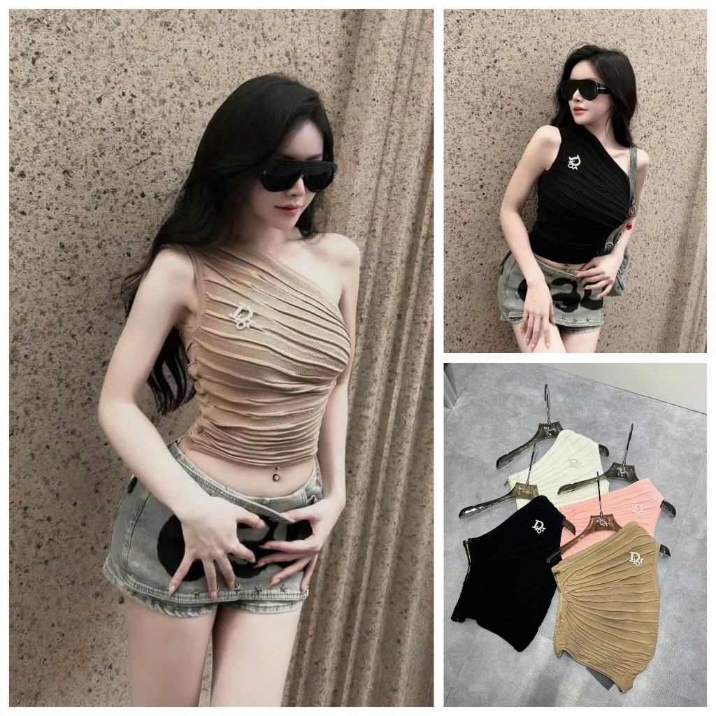 [Follow shop nhận mã 10k] Áo lệch vai gân kèm tag Meo Meo Shop AP1018