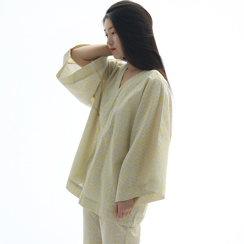 CASTLE GARDEN CASTLE GARDEN Cặp cổ áo dài tay nguyên chất Cotton Top Homewear Yukata Áo choàng tắm 5
