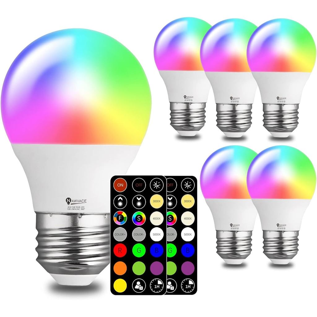Bóng đèn đổi màu RGB có điều khiển từ xa, Đèn màu 5W 40W, RGB 30 màu cho phòng ngủ, phòng khách, 6 g