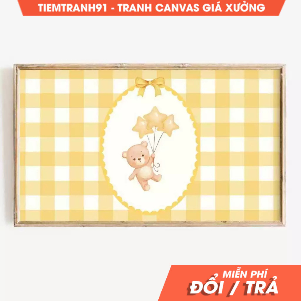 Tranh treo tường, Baby Shower Frame Tv Art, Cute Yellow Bear Nursery, Coquette Girl or Boy Kid's, tặ
