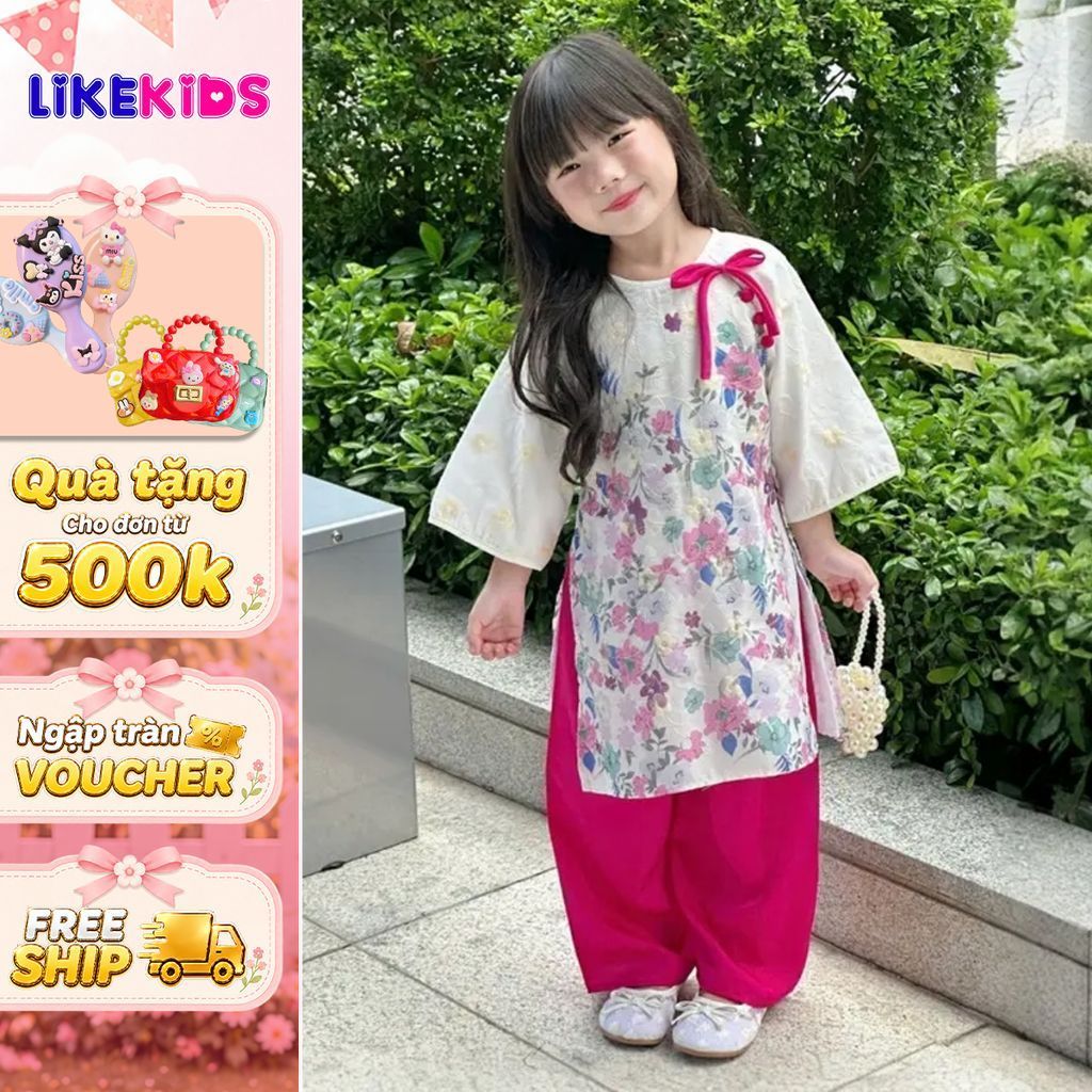 ÁO DÀI cho bé gái hoạ tiết HOA LikeKids E85