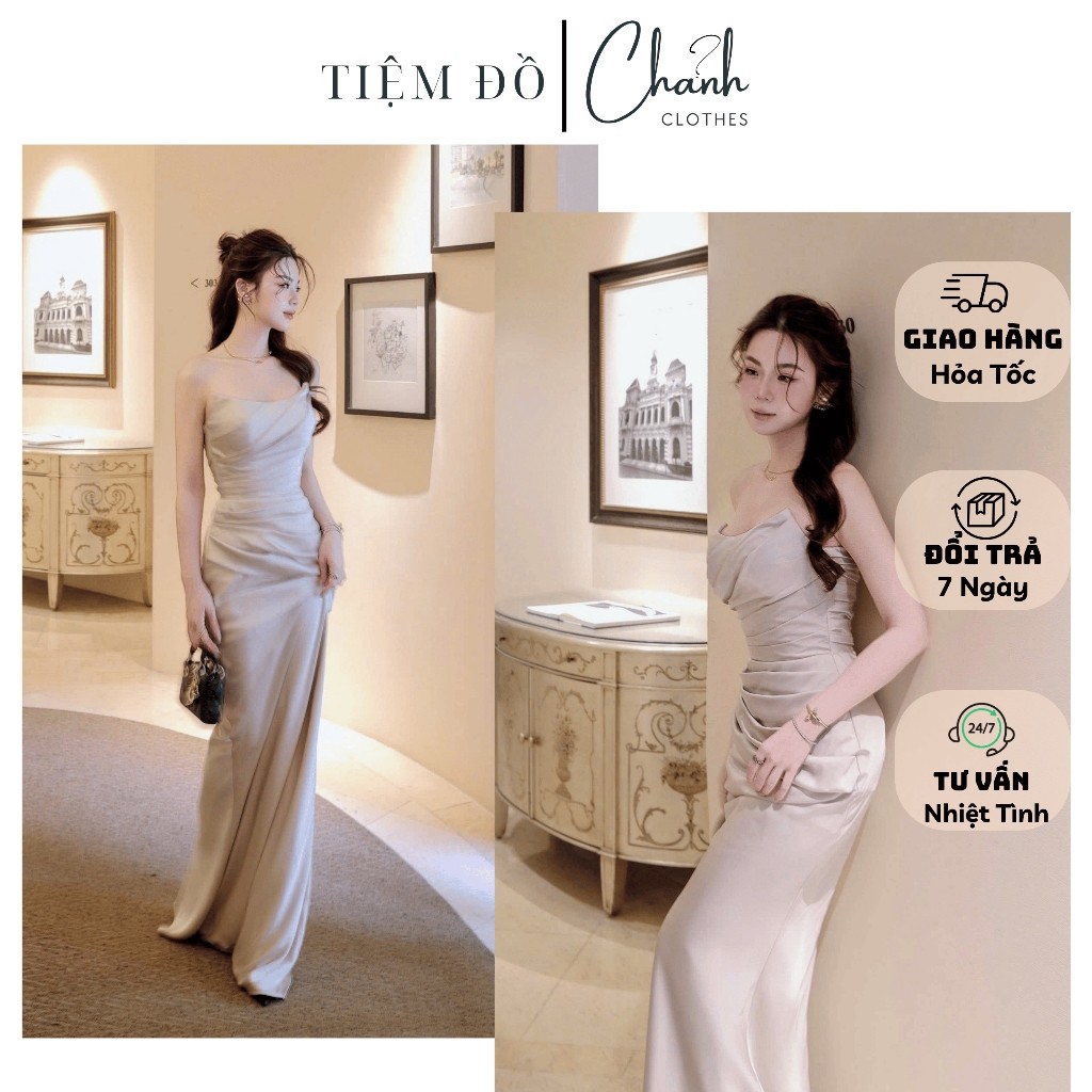 Đầm Lụa Thiết Kế Dự Tiệc Dáng Dài Cúp Ngực Sang Chảnh Thanh Lịch Tôn Dáng
