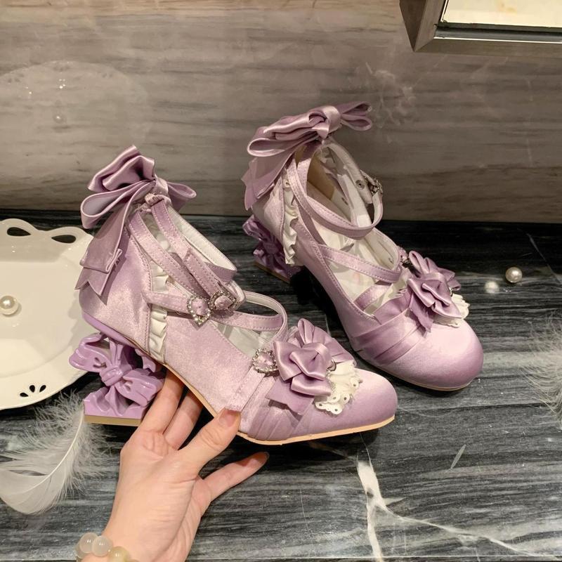 Nơ Tím Mary Jane Giày Ngọt Gothic Giày Cao Gót Gothic Nơ h530