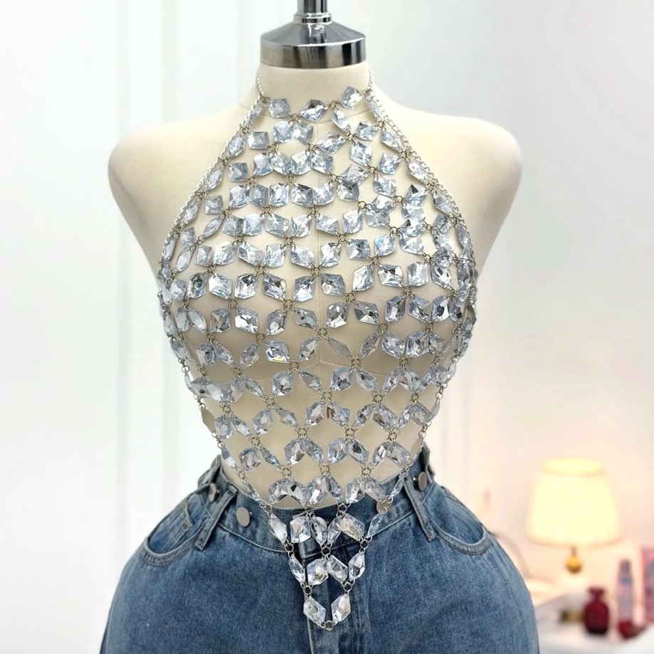 B142 - ÁO YẾM LƯỚI XÍCH ĐÁ BODY SEXY LẤP LÁNH BLING BLING