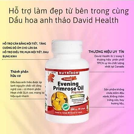 Tinh Dầu Hoa Anh Thảo David Health Evening Primrose Oil Lọ Nhỏ 30 Viên