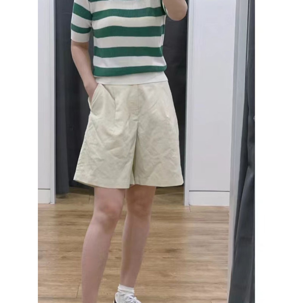 Mu Mu U Home 2024 Mùa Hè Quần Vải Lanh Cotton Phối Xếp Ly Quần Short Phù Hợp Với Quần Thẳng Đơn Giản