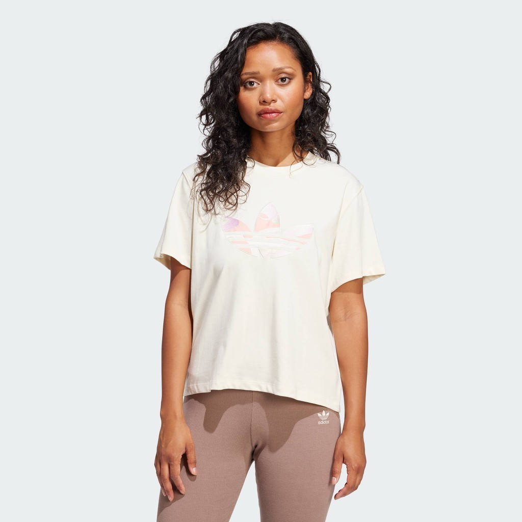 [Duy nhất 6.6 - VOUCHER 30%]adidas Phong cách sống Áo Thun Lửng Logo Rằn Ri Nữ trắng JI5735