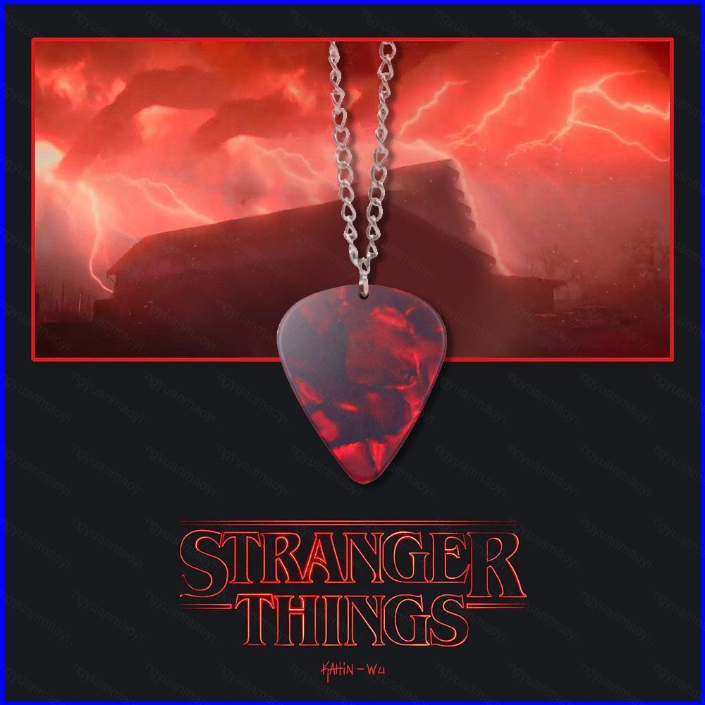 ZY1 Stranger Things Season 4 Eddie Munson Guitar chọn vòng cổ mặt dây chuyền trái tim đen đỏ YZ1