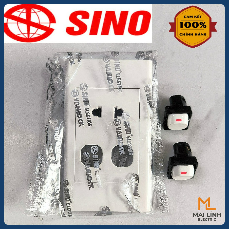 (Chính Hãng Sino) Mặt công tắc ổ cắm điện âm (nổi) tường - Mặt 1 cổ cắm 2 công tắc - Công tắc 1 chiề