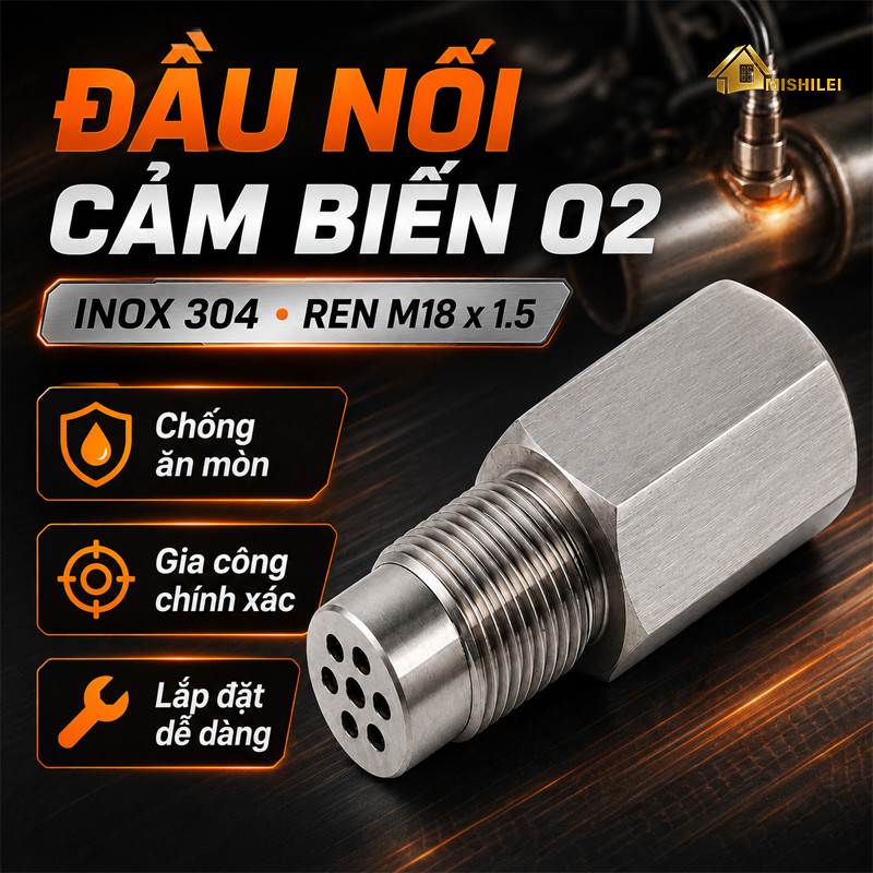 Van Nối Cảm Biến Oxy M18x1.5 Có Lõi Lọc - Khắc Phục Lỗi P0420/P0430 Sau Khi Độ Ống Xả, Chất Liệu Thé