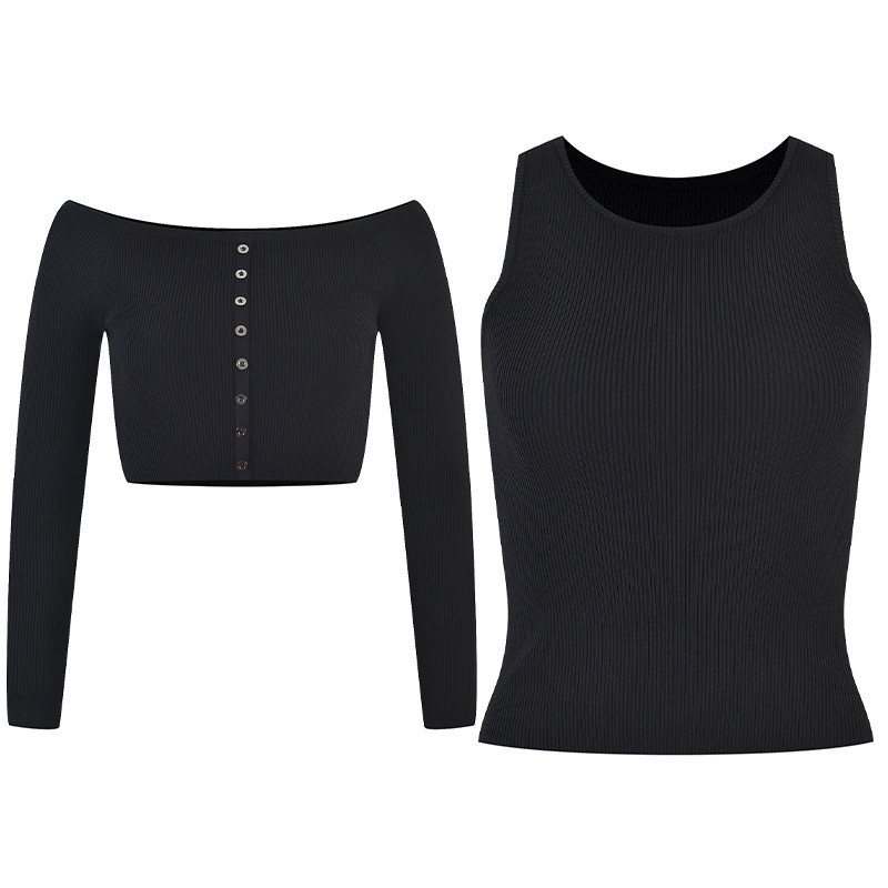 LN2N Sandro French-style elegant and slim-fit knit sweater2022New autumn and winter two-piece set wi