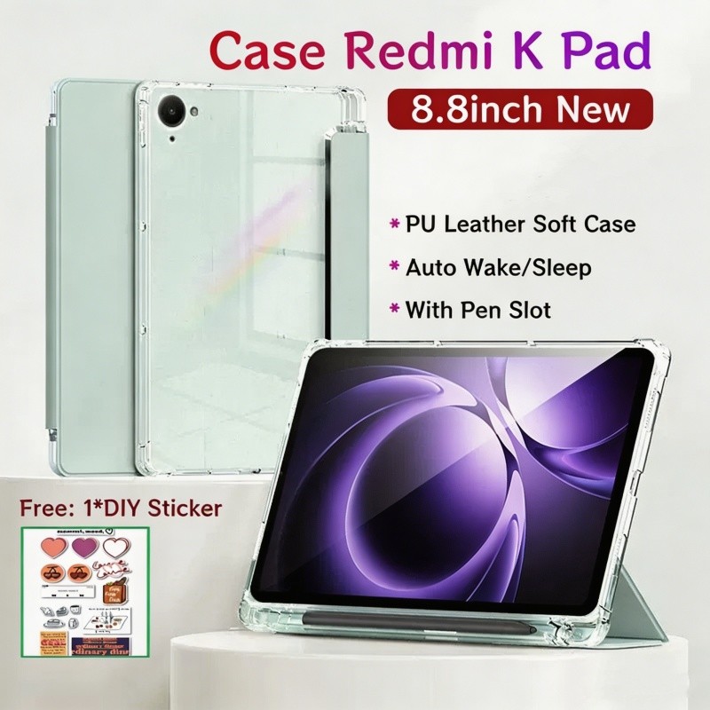 Vỏ bảo vệ Redmi K Pad 8,8 inch có giá đỡ bút chì Vỏ sau trong suốt Nam châm Tự động đánh thức