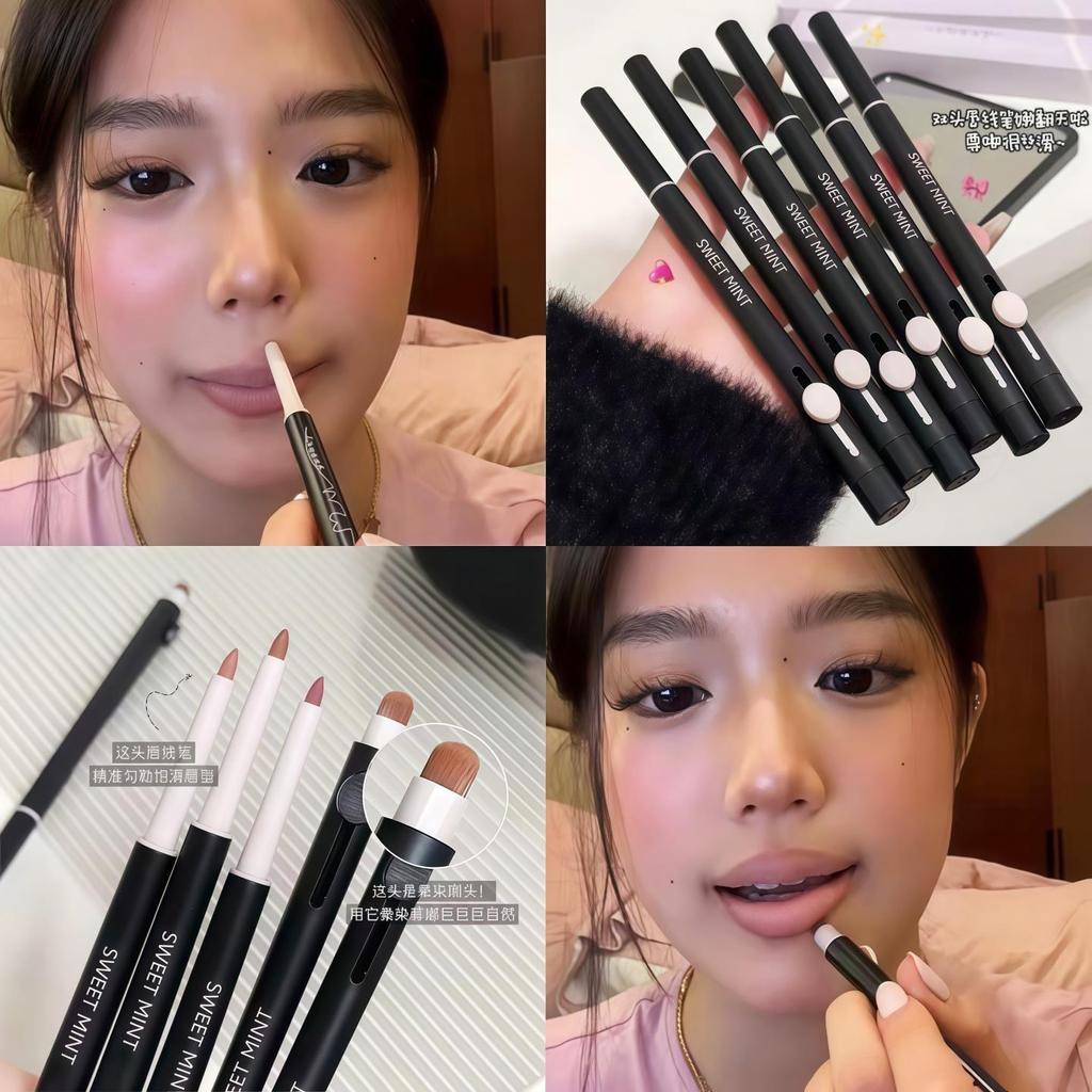 Jaden jaden Zhang Sijieli Push Double-Headed Lip Brush Son môi tự nhiên Nằm Silkworm Bút đa năng Li