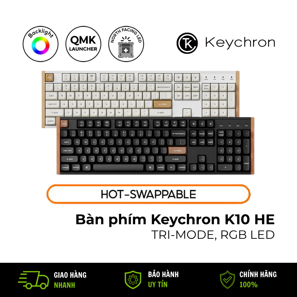 Bàn Phím Cơ Keychron K10 HE Wireless Magnetic Switch RGB QMK Hotswap Full Size Chính Hãng