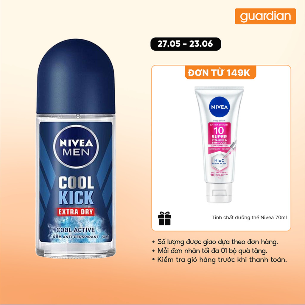 Lăn Khử Mùi Mát Lạnh Men Cool Kick Nivea 50ml