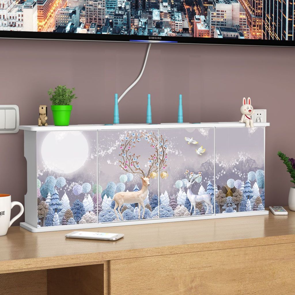 Hộp lưu trữ bộ định tuyến không dây không đục lỗ Kệ WiFi Phòng khách treo tường Mèo Khối trang trí H