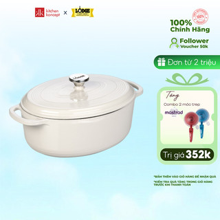 Nồi gang oval phủ men Lodge - Màu trắng 6.6L