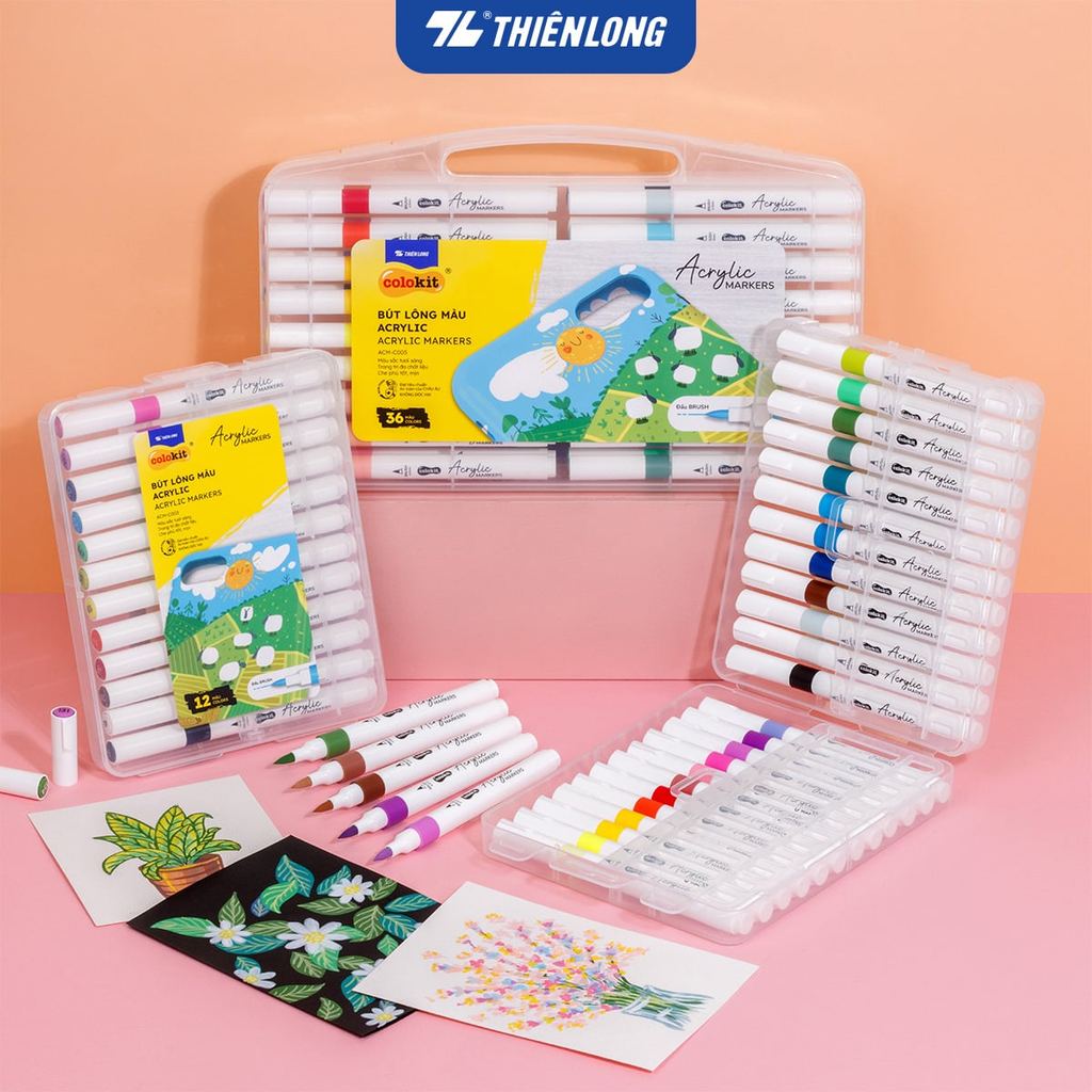 [MT] Acrylic Markers 1 đầu ngòi/ Bút sơn/ Bút lông 12/24/36 màu ThiênLong Colokit - Trang trí đa chấ