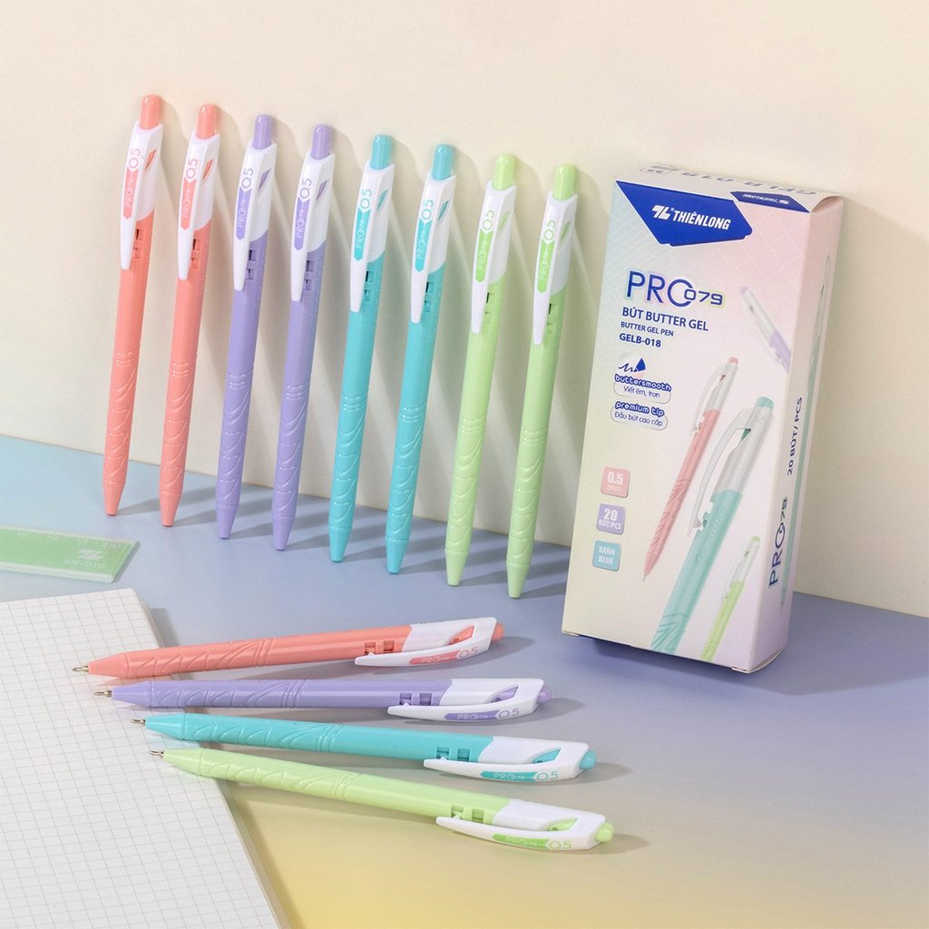 Combo 20 Bút gel B - Butter Gel PRO-079 Thiên Long GELB-018 - Premium Tip viết êm, trơn - Mực Xanh -