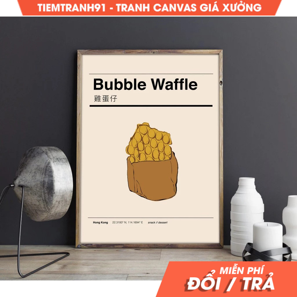 Tranh treo tường, Bubble Waffle, Bubble Waffe Poster, Asian Dessert Print, Asian Food Poster, Hong K