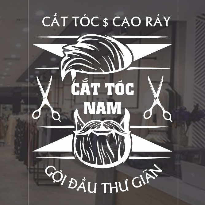 Decal CẮT TÓC NAM dán Cửa Kính Hair Shop - Decal hớt tóc nam dán kính decal trong 2 mặt Decor Decor 