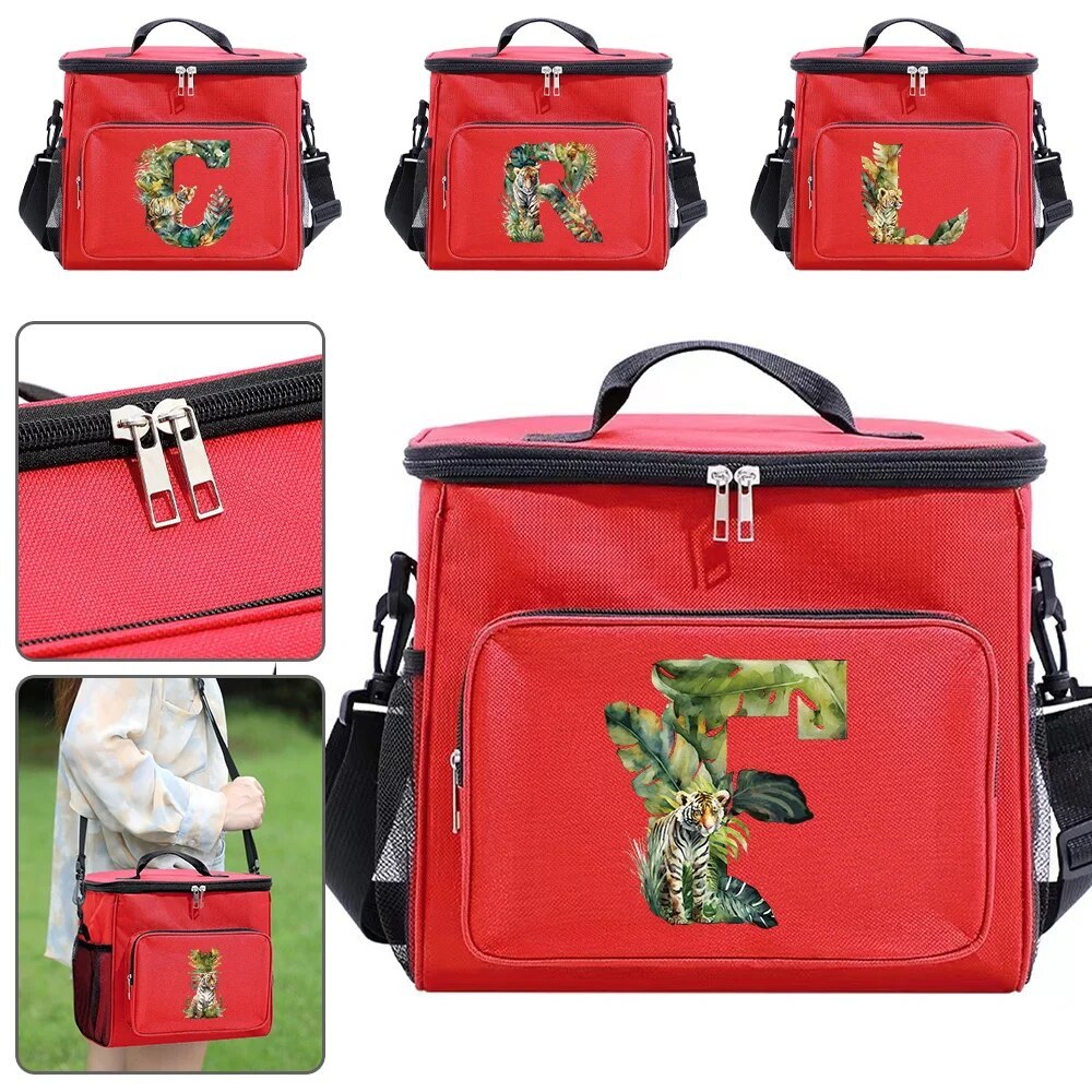 Lunch Bag Large Capacity Picnic Bag Food Bag Bento Bag Insulated Keep Warm jungle tiger letter Serie