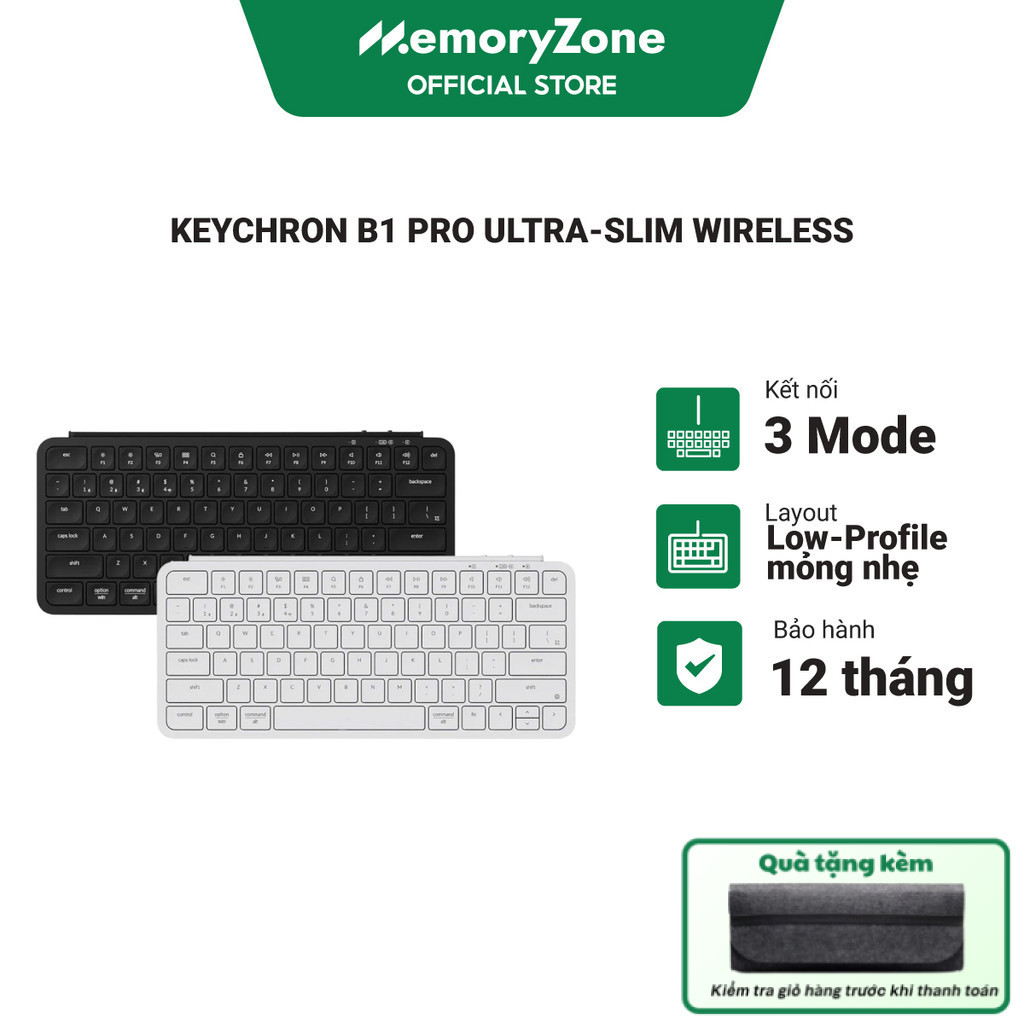 Bàn phím không dây Keychron B1 Pro Ultra-Slim Wireless - Low-Profile mỏng nhẹ, Kết nối 3 Mode, Pin t