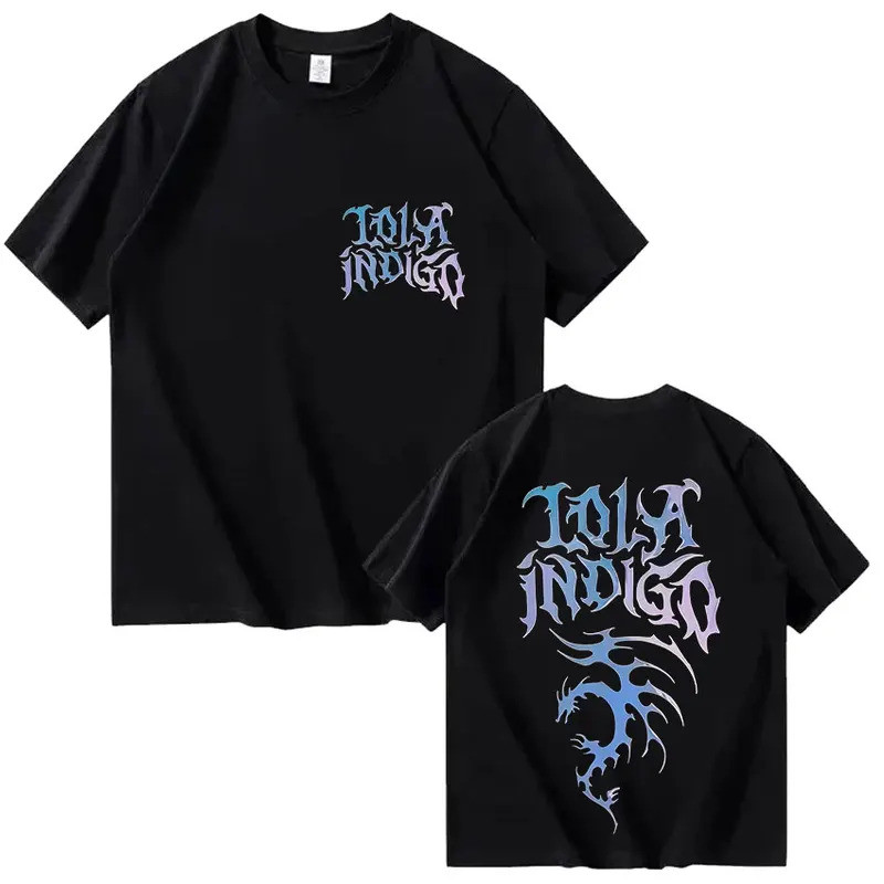 Áo thun Cotton in 3D Indigo Dragon Lola 2026 Nam Quá Khổ Rời Hip Hop Dạo Phố Thoáng Khí