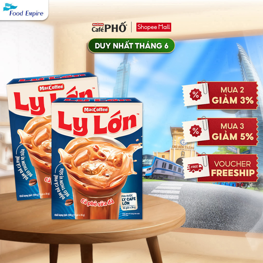 Combo 2 hộp Cà phê Ly Lớn - Maccoffee (hộp 10 gói x 26g)