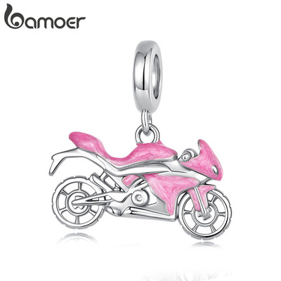 Bamoer Charm Hồng Xe Máy Mặt Dây Chuyền DIY Cho Vòng Tay Quà Tặng Cho Nữ