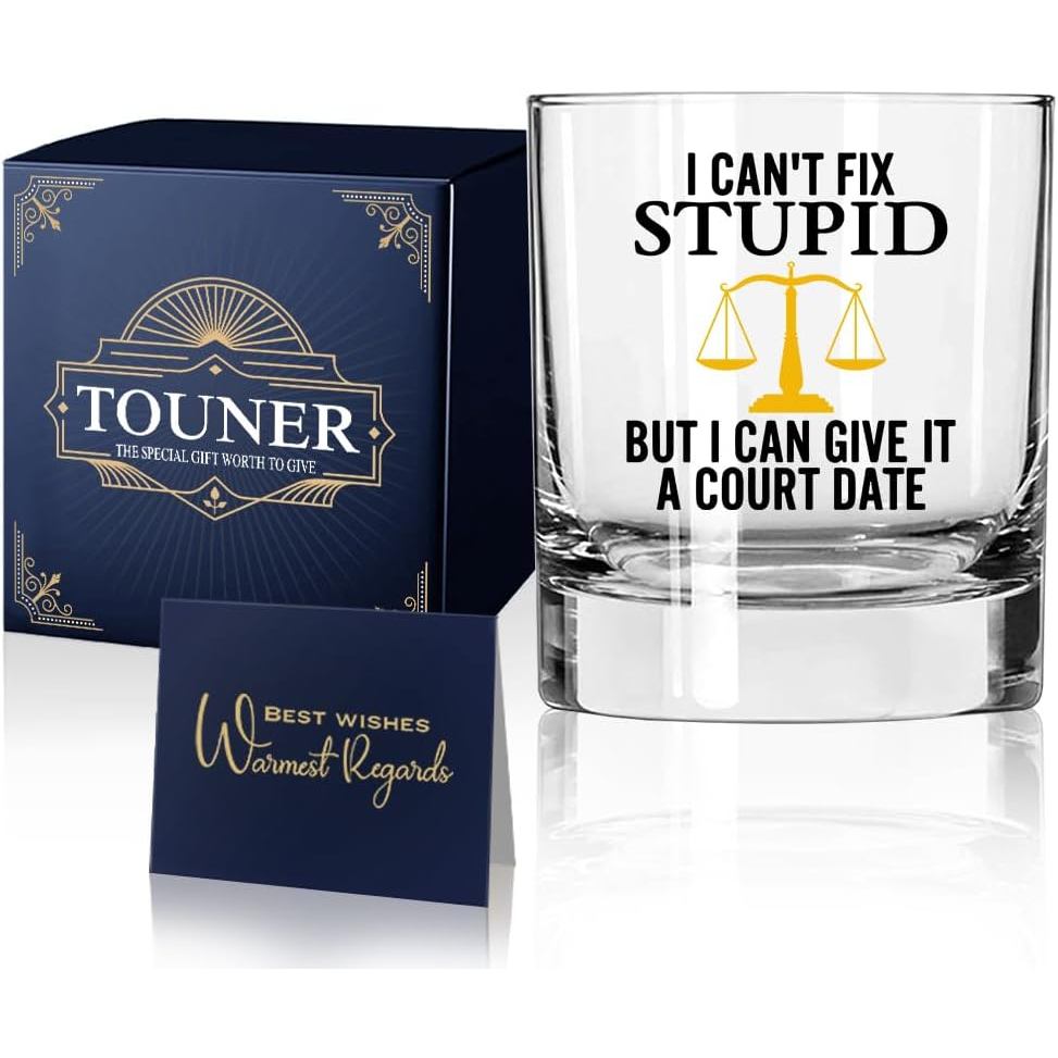 TUNER I Cant Fix Stupid But I Can Give It A Court Date Whisky Glasses, Luật sư nghỉ hưu Whisky Glass