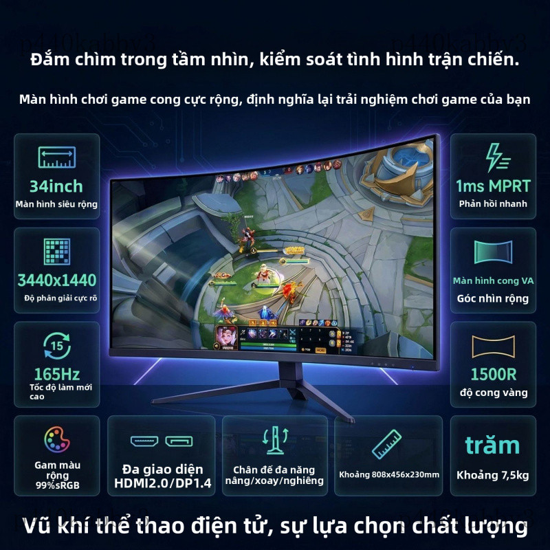 Monitor máy tính Thương Hiệu Mới34Inch 4K165HZ Màn hình cong để chơi game với độ cao có thể điều chỉ