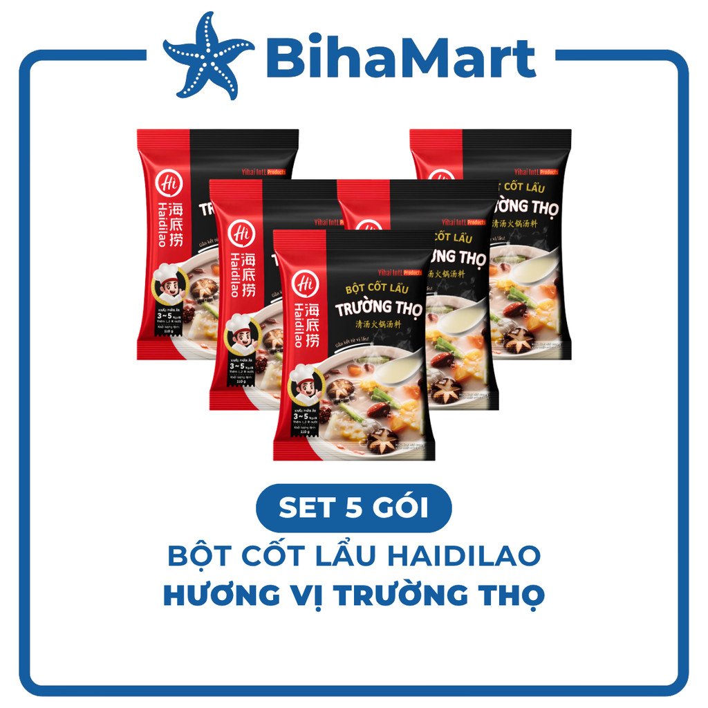 SET 5 GÓI HAIDILAO Bột cốt lẩu Haidilao vị Trường thọ, bột cốt lẩu Trường thọ Haidilao, gia vị cốt l