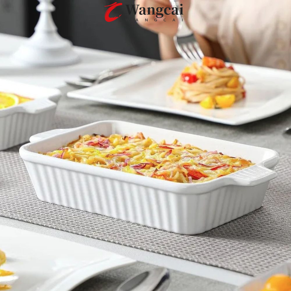 Khay nướng bằng gốm WANCGAI, có tay cầm Đĩa nướng làm sâu, Họa tiết sọc bền Hình chữ nhật Lasagna Pa