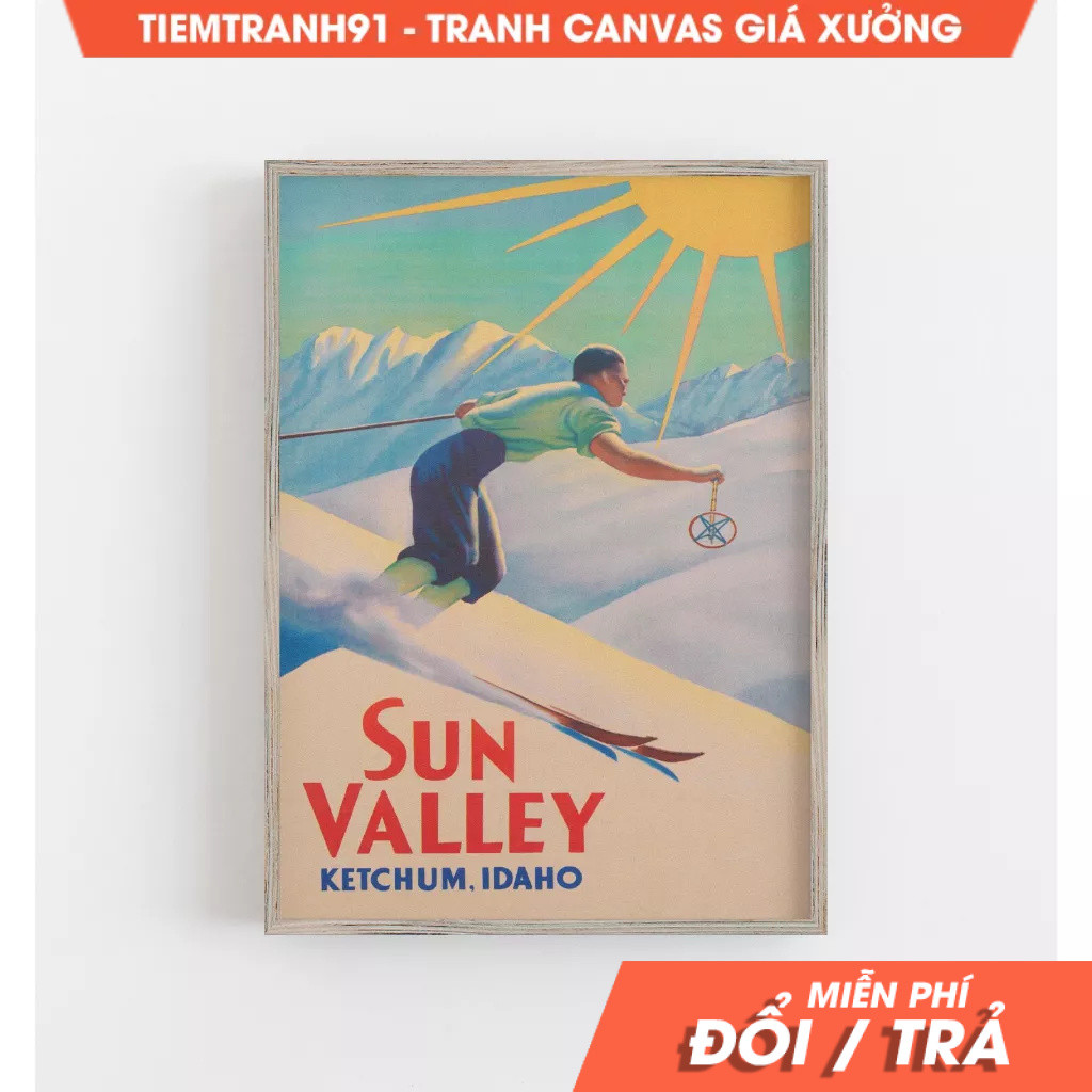 Tranh treo tường, Sun Valley Idaho Print, Ski Print, Vintage Ski Poster, Sun Valley Wall Art, tặng k