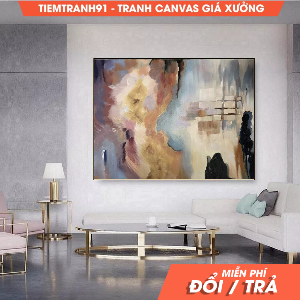 Tranh treo tường, Large Minimalist Art Abstract Painting,Gold Painting Beige Abstract Painting,Sky A
